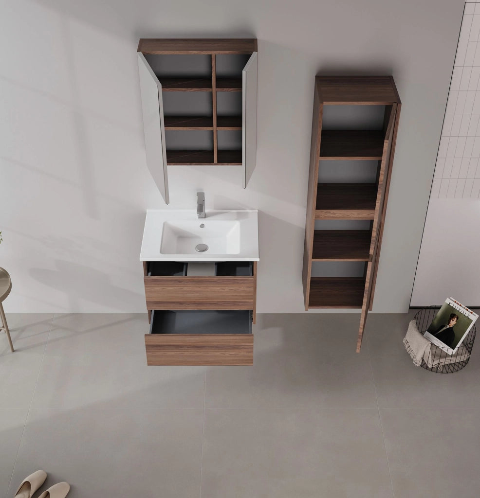 Set mobile lavabo con specchio (2 pezzi) "Side 65 v2" - 65 x 45 x 52 cm - Noce