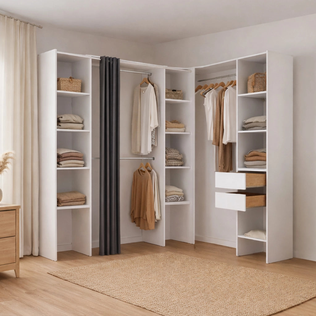 Guardaroba grande Dindo, Mobile camera da letto, Cabina armadio portabiti, Armadio appendiabiti, 234x141 h205 cm, Bianco