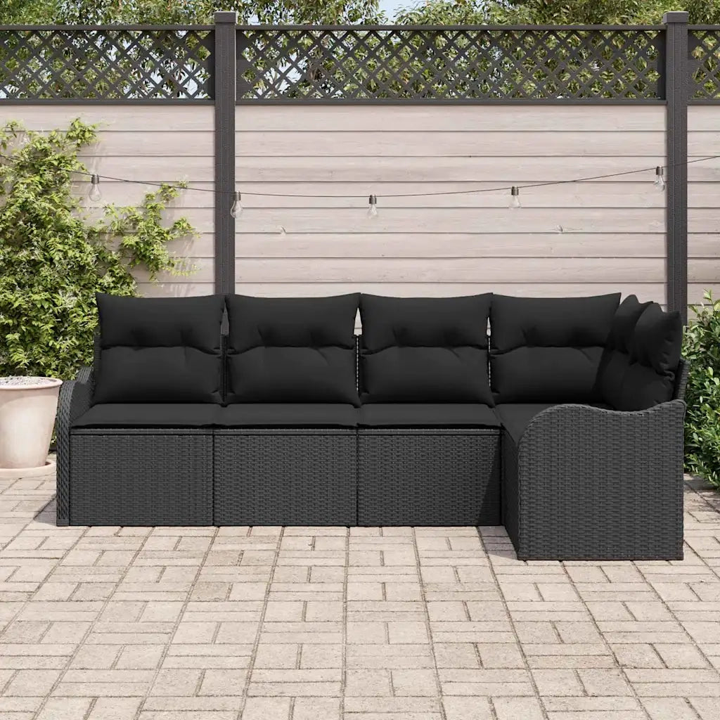 Set Divano da Giardino Nero polyrattan