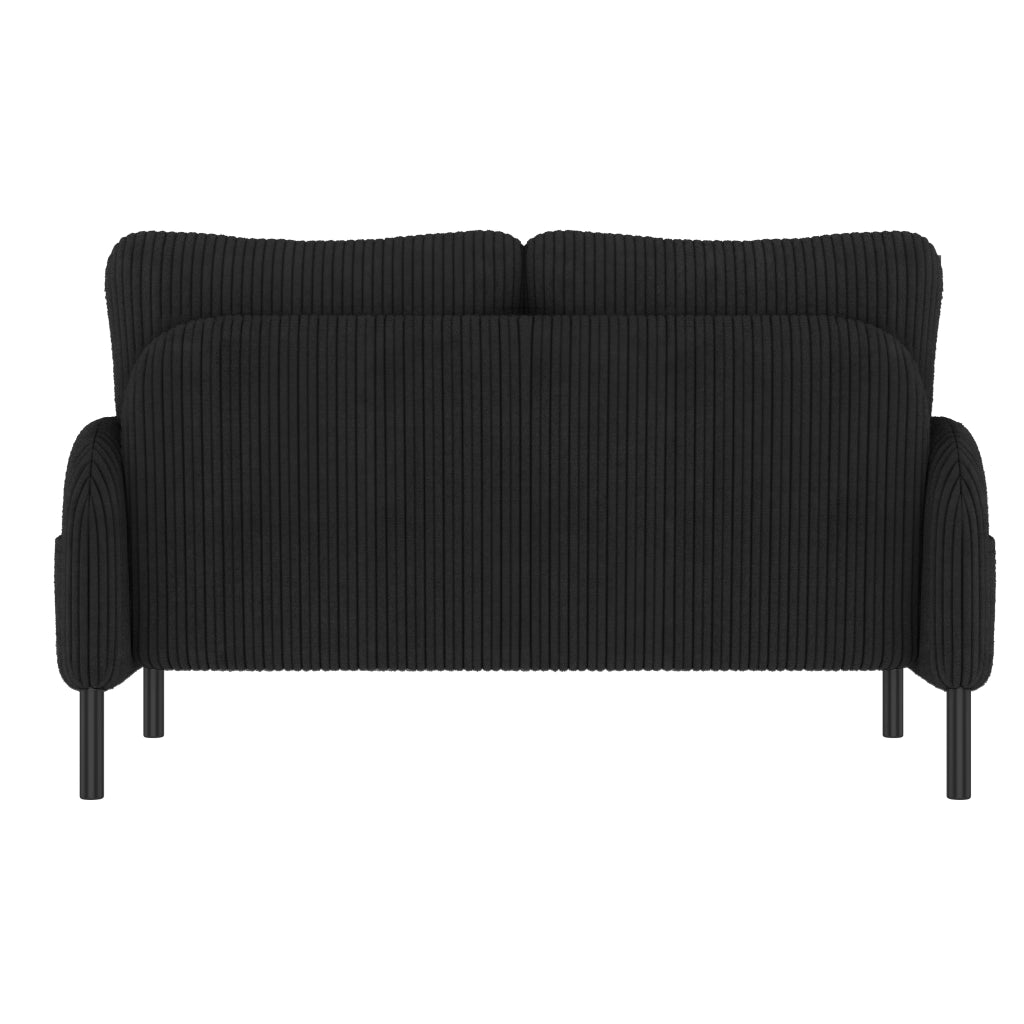 Set divano 3 pezzi in corda nero con divano 2 posti, poltrona e pouf, tasca laterale