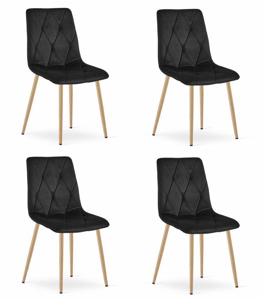 Sedia Valora TYRA in velluto nero con gambe color legno x4