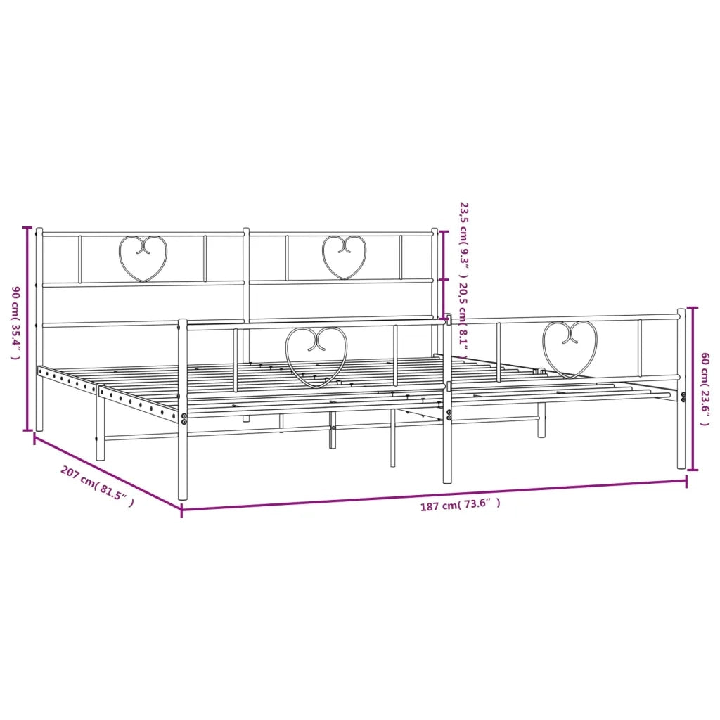 Letto matrimoniale | Letto per adulti | Giroletto senza Materaso con Pediera in Metallo Nero 180x200 cm