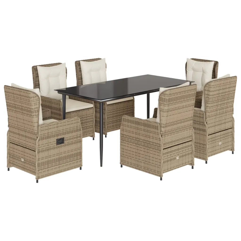 Set da Pranzo da Giardino 7 pz con Cuscini Beige in Polyrattan 3262886