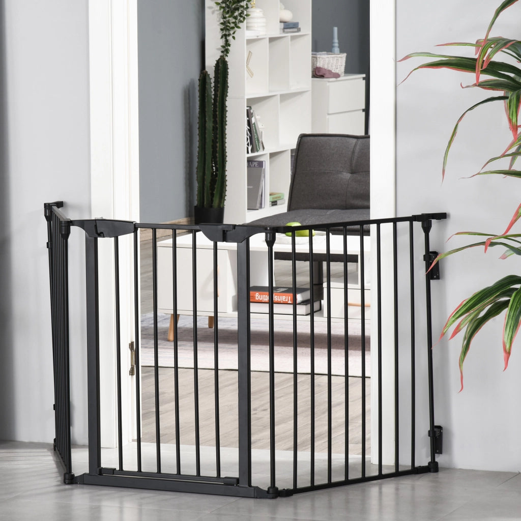 Barriera per Cani Pieghevole 3 Pannelli ¨C Minimal ¨C Nero 180x74,5 cm
