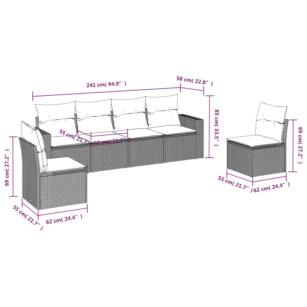 Set Divano da Giardino 6 pz con Cuscini-Sofa da Giardino-Divanetto da esterno Grigio in Polyrattan 760176