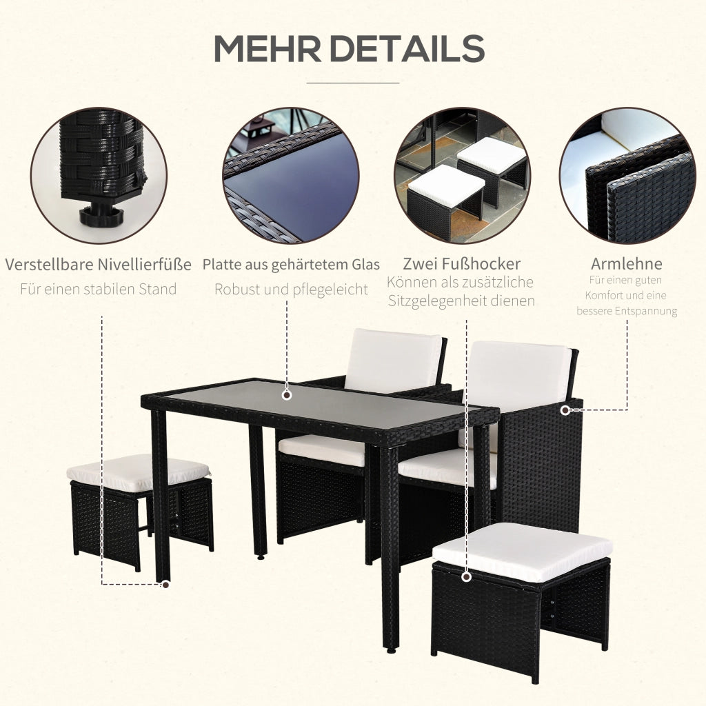 Set Giardino Polyrattan ¨C Minimal ¨C 11 Pezzi con Cuscini Nero