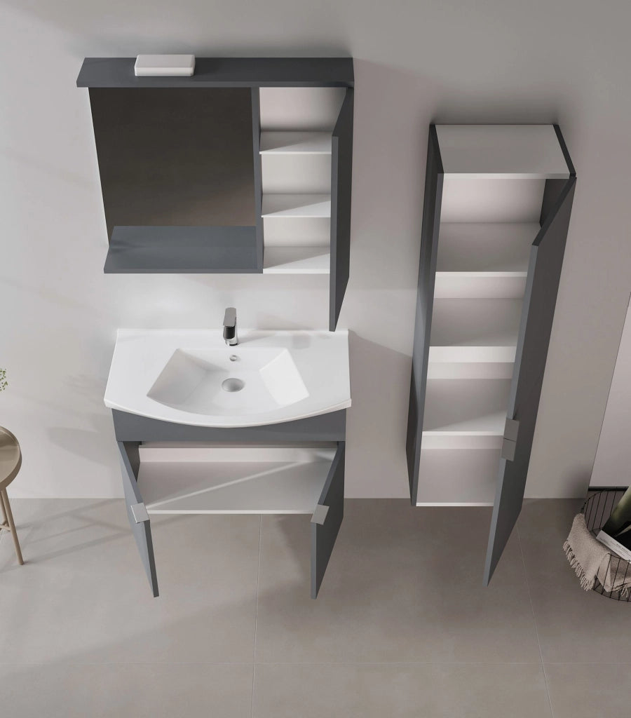 Mobile da bagno con specchio "Purus 80" - 75 x 18 x 68 cm - Antracite opaco