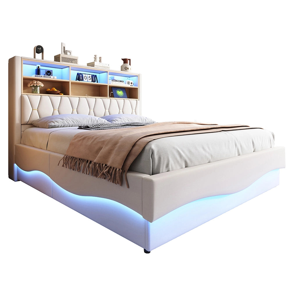 Letto-Xylo-180x200 cm-LED app, USB, metallo, lino beige