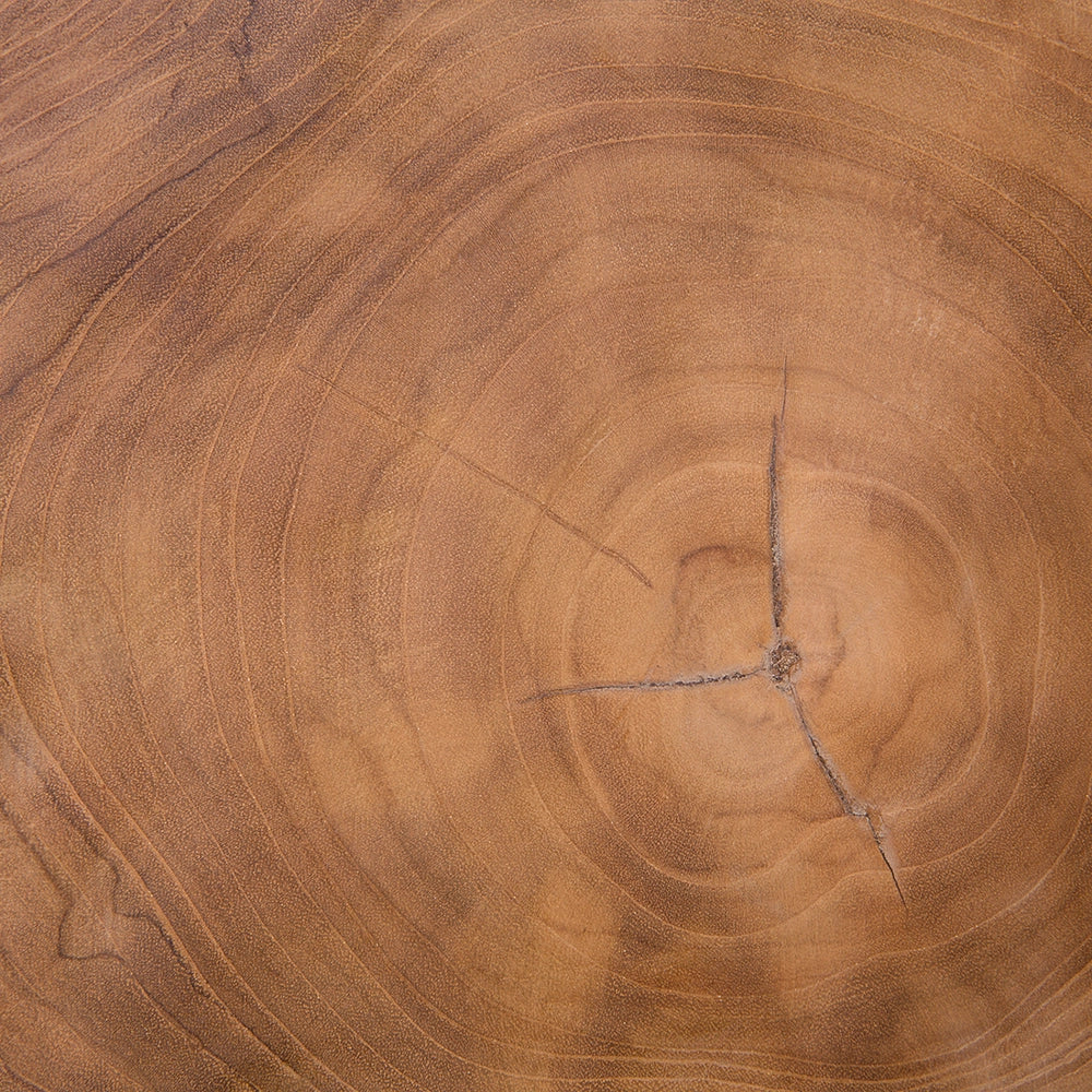 Tavolino in legno chiaro con treppiede in teak base in acciaio piano con in stile rustico