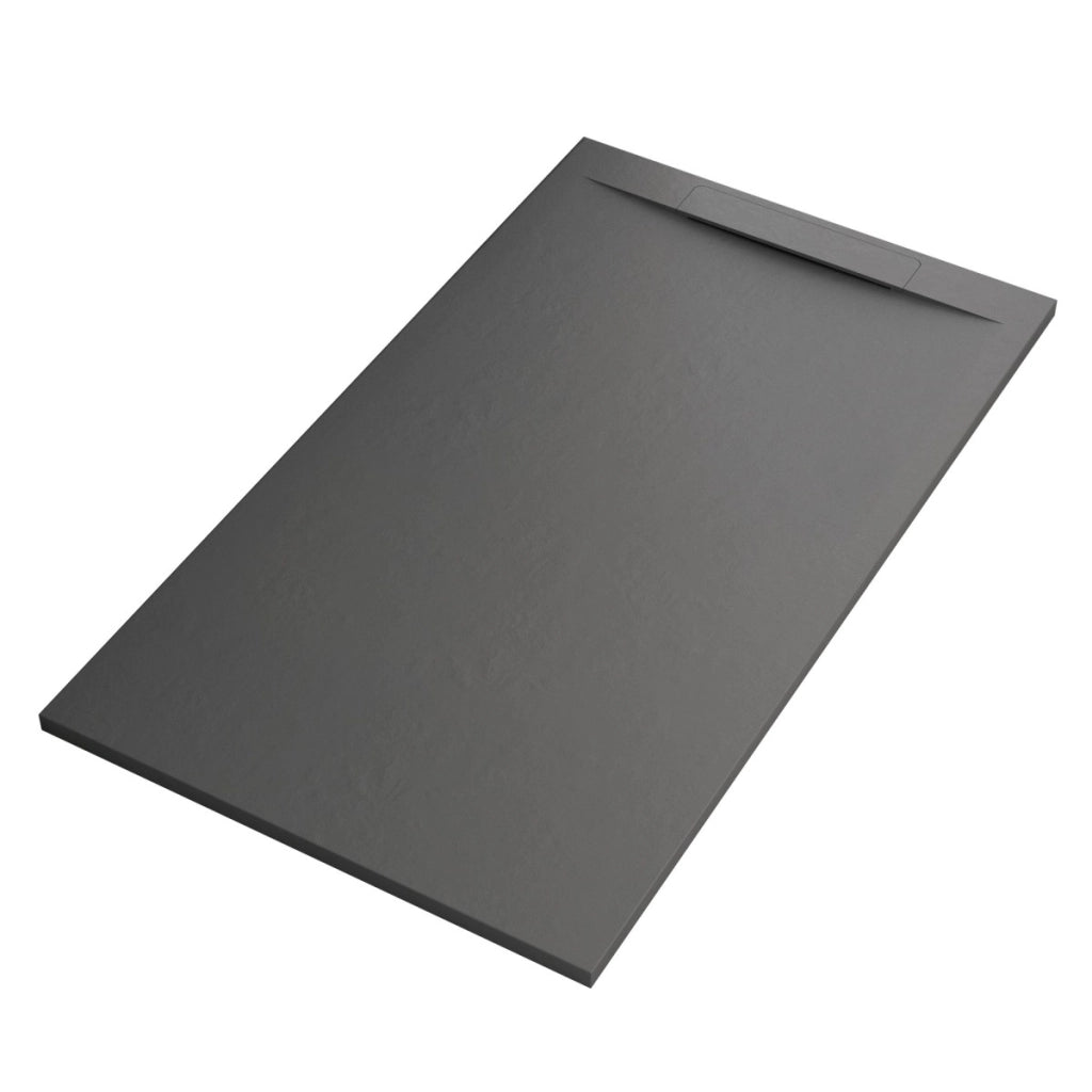 Piatto doccia in marmoresina grigio scuro effetto pietra cemento vincent, misura 90x190