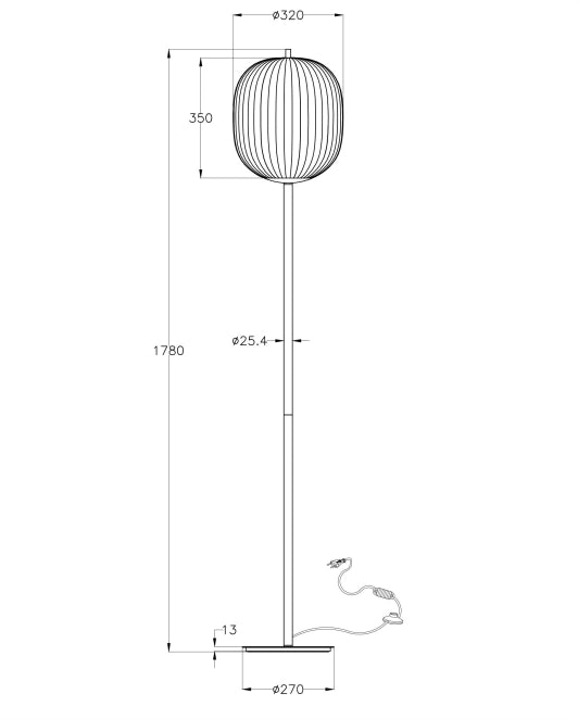 Domizia Lampada da terra in metallo e vetro soffiato colore Nero, attacco E27 40W, design elegante con variatore di intensità luminoso incluso