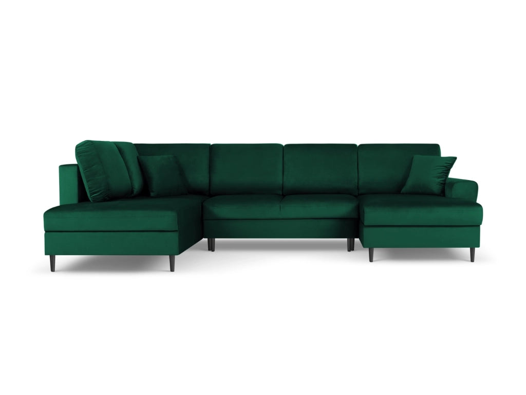 Cosmopolitan Design - Divano panoramico convertibile sinistro con box "Kyoto" 7 posti in velluto verde bottiglia 