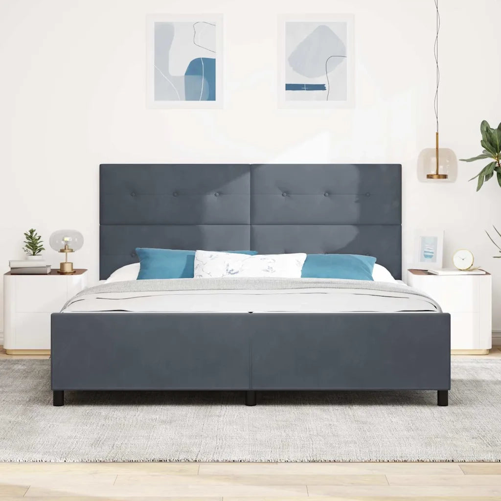 Letto a molle con testiera Grigio scuro 200 x 200 cm Velluto