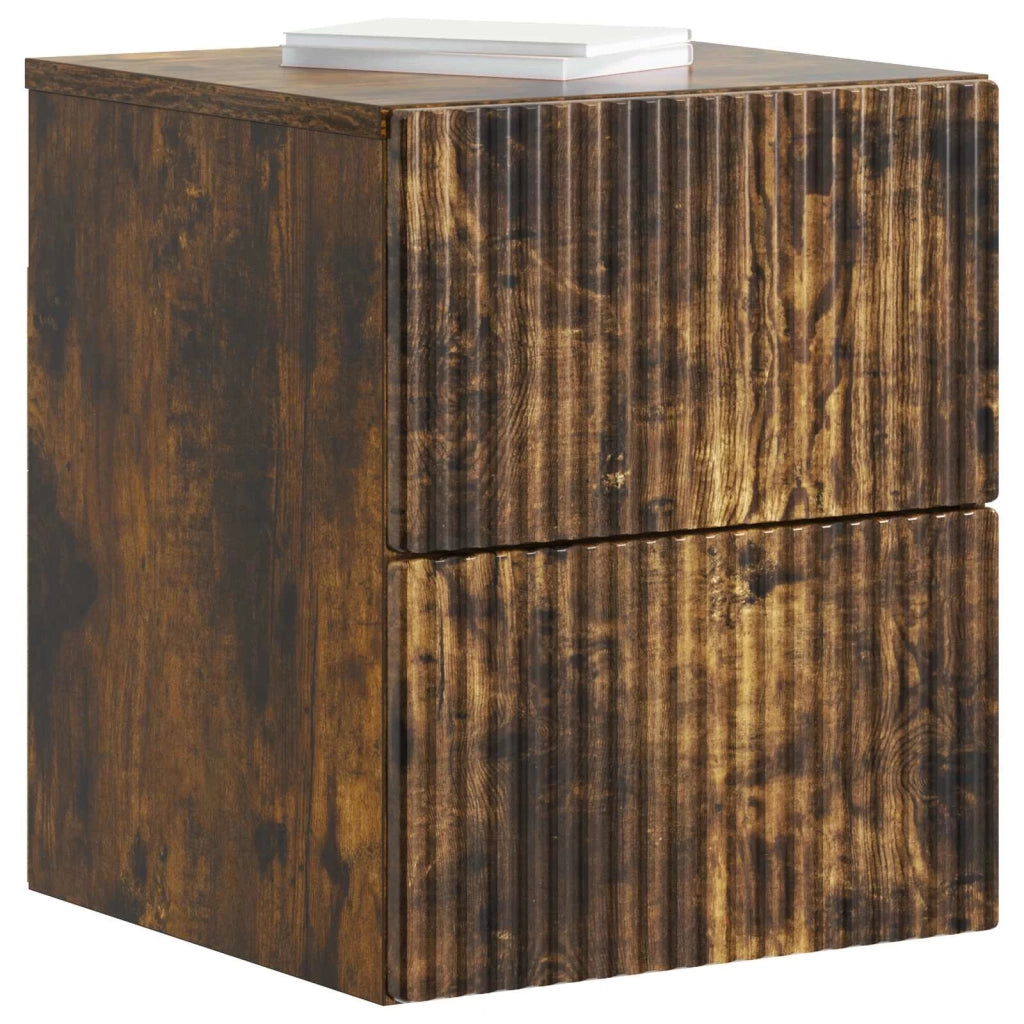 Set di 2 Comodini | Armadio da Notte | Mobiletto da notte a muro Rovere Fumo 33 x 34,5 x 40 cm