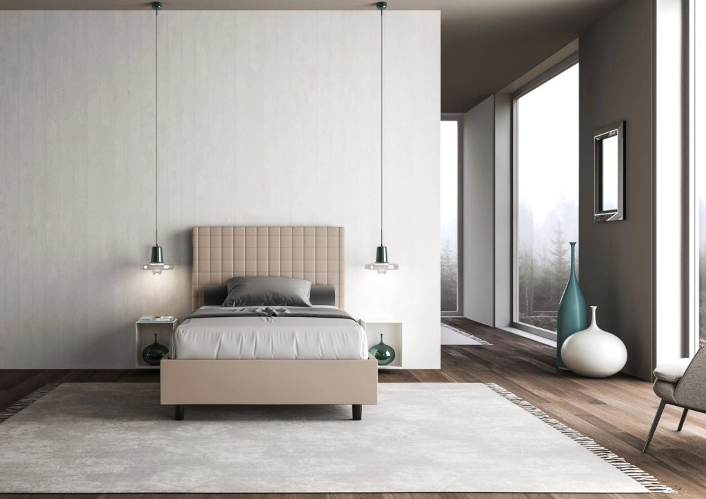 BS COM Letto una piazza e mezza senza rete imbottito 120x190 similpelle tortora