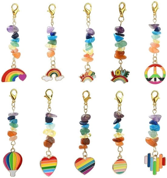 Pacchetto di accessori per fai da te 10 pezzi - Chips di cristallo - Campanelli in elettroceramica - Tema arcobaleno - Attività manuali - Lunga durata