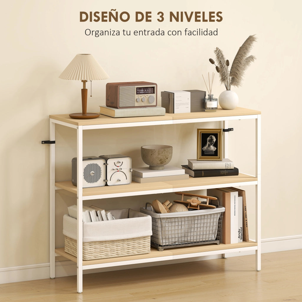 Consolle Ingresso con Ripiani e Gambe in Metallo ¨C Minimal ¨C Naturale e Bianco