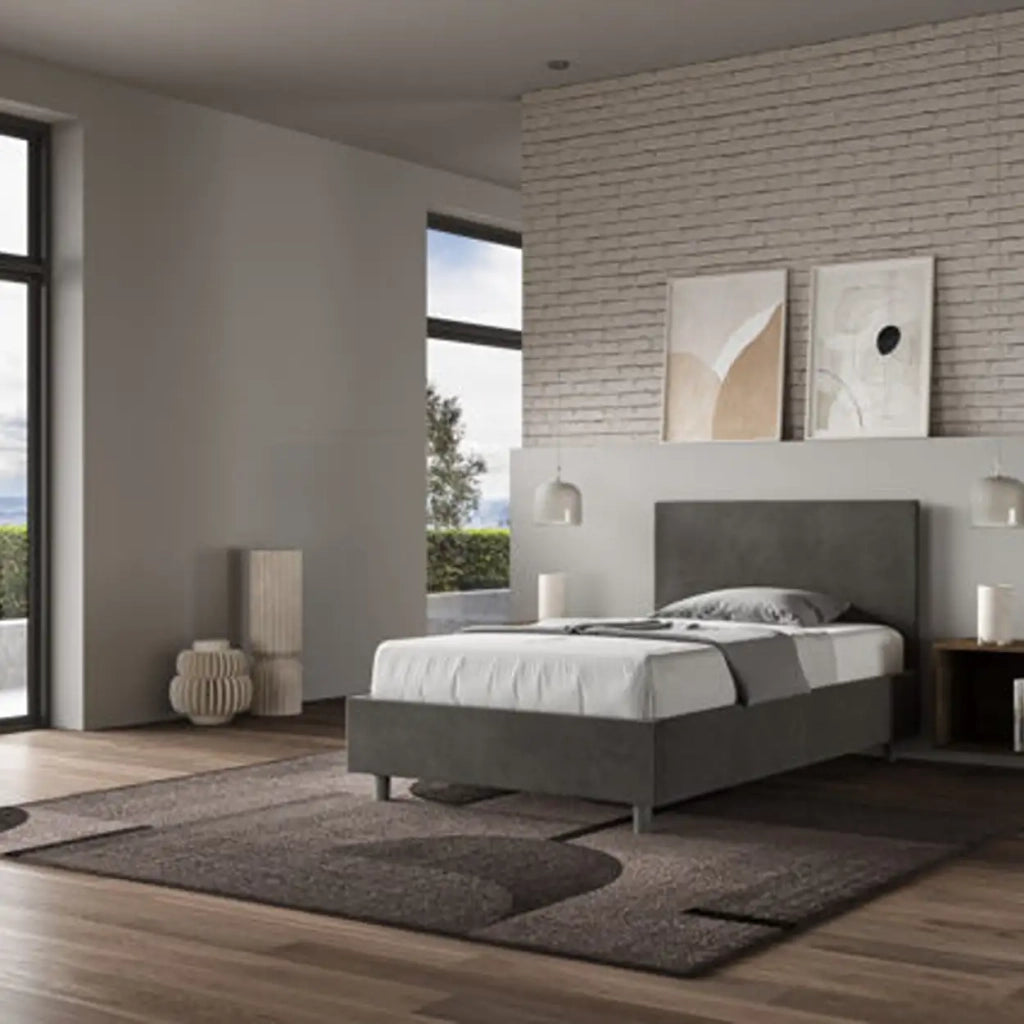 Letto una piazza e mezza contenitore imbottito 120x210 microfibra grigio Adele