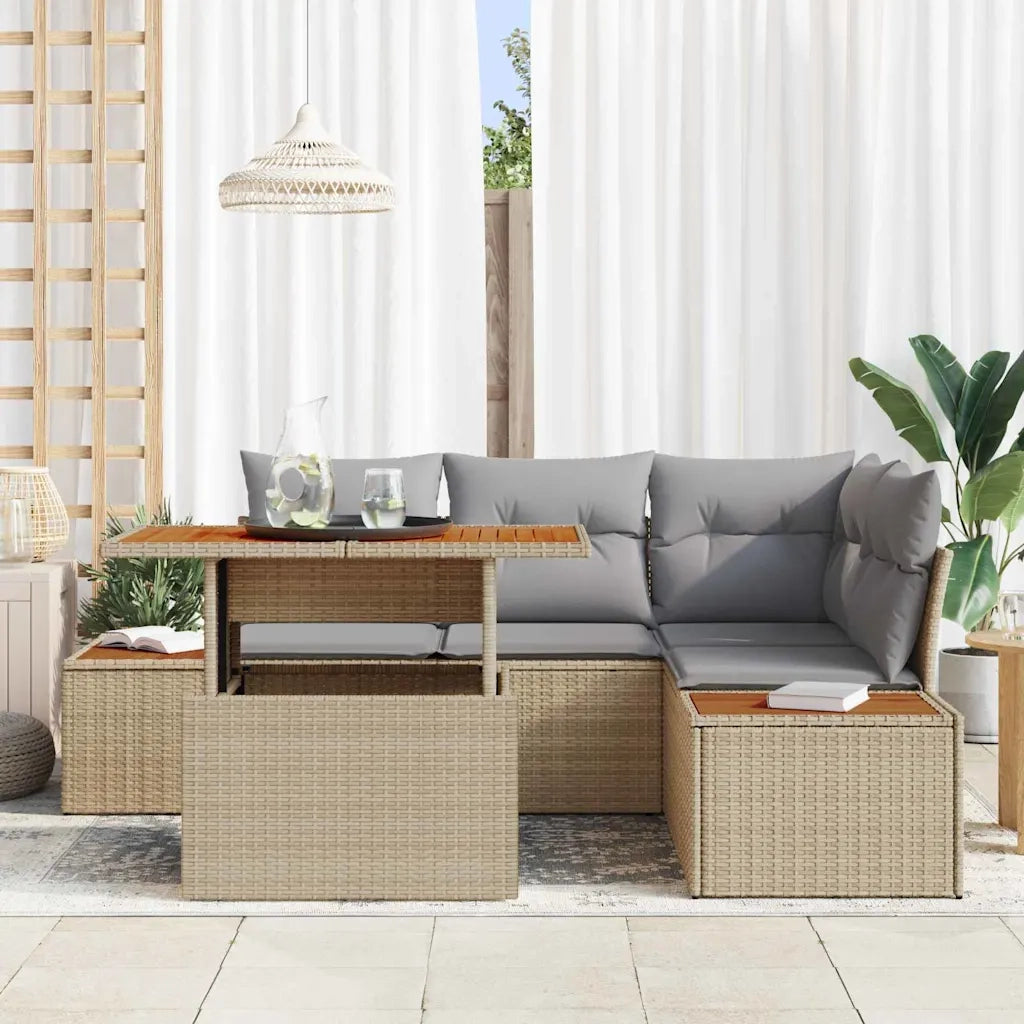 Set da Pranzo per Giardino con cuscino 5 pcs Beige e grigio