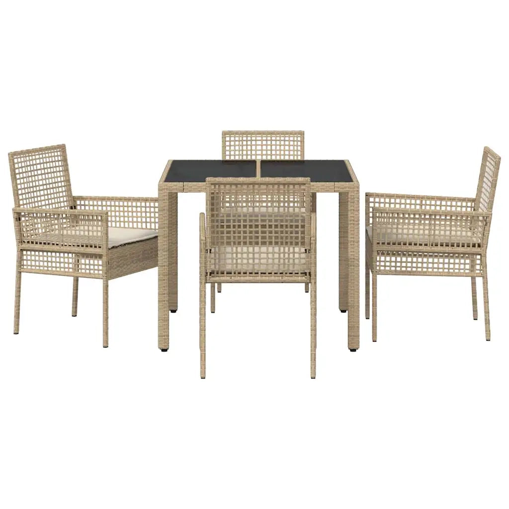 Set da Pranzo per Giardino 5 pz | Set Salotto da Giardino Beige polyrattan
