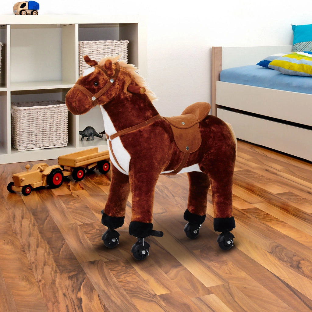 Cavallo a Dondolo Bambini Imbottito con Suoni ¨C Minimal ¨C Marrone 65x28x75