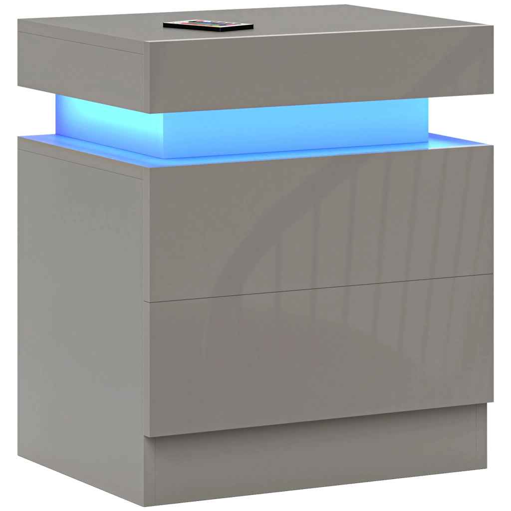 Comodino con Luci LED e 2 Cassetti ¨C Minimal ¨C 45x35x52 cm Grigio