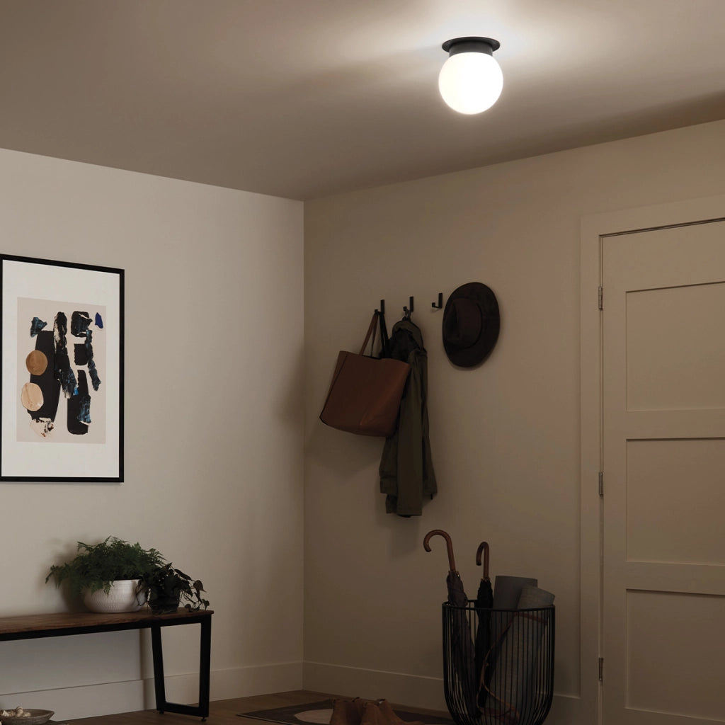 Plafoniera Albers Kichler nera sfera opale E27 1 luce