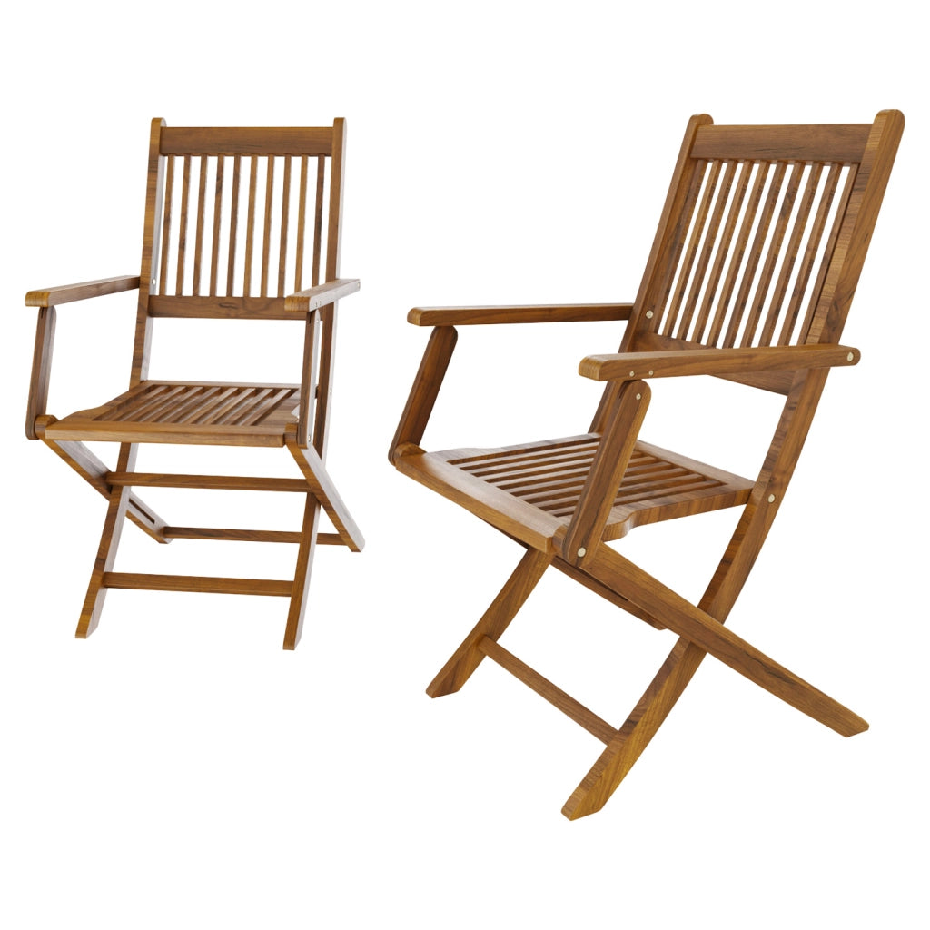 Set di 2 Sedie Da Giardino Pieghevoli In Legno Di Acacia Con Braccioli Seduta e Schienale Alto Con Doghe Per Giardino Esterno Piscina Patio Terrazzo Balcone 91 x 58 x 52 cm