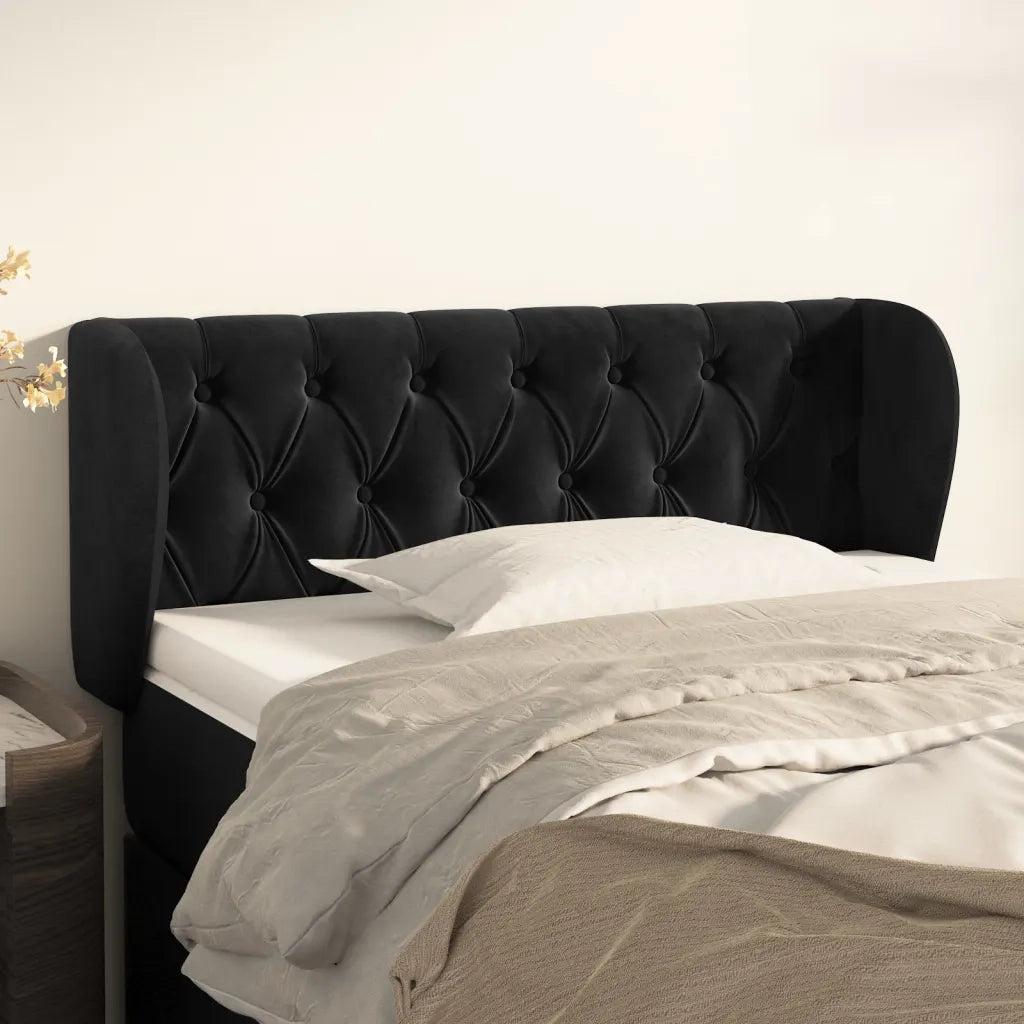Testiera ad Orecchio-Testata con Orecchie Nera 103x23x78/88 cm in Velluto 913324