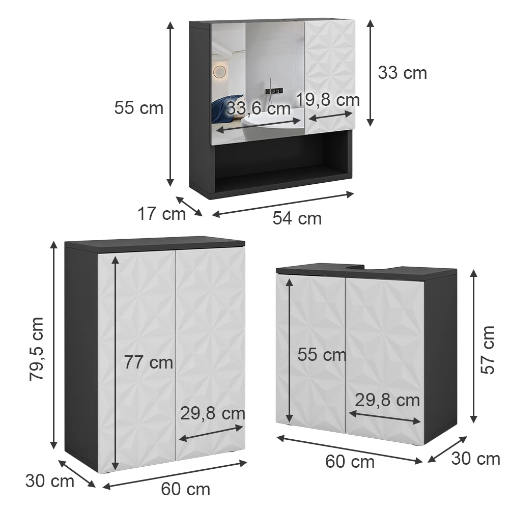 Vicco Set di mobili da bagno Nero 3 parti