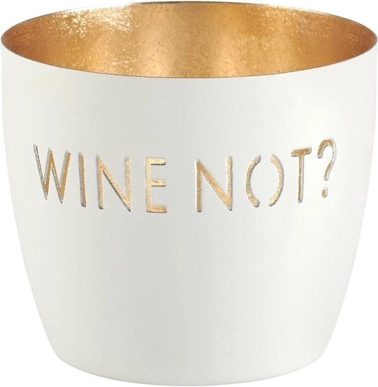 Lanterna moderna con scritta 'Vino non?' - Altezza 8,5 cm - Bianco con Accenti d'Oro