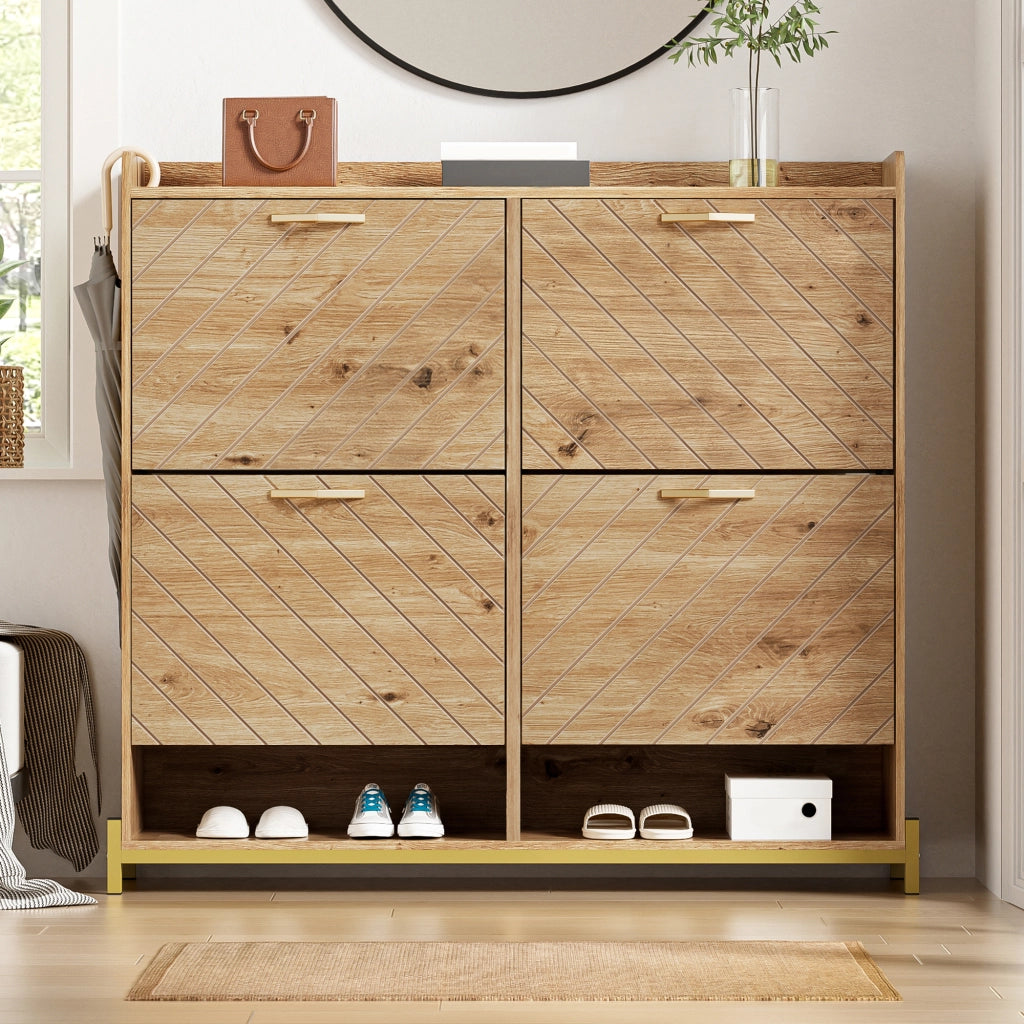 Scarpiera moderna in effetto legno - Zephmum - 4 ante - Compatta e robusta