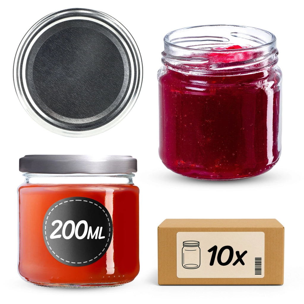 Barattoli per conserve KADAX Lerma 200 ml 10 pezzi 66 mm + coperchi argento