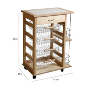 CARRELLO VESUVIO CON CASSETTO+PORTABOTTIGLIE NATURALEIN FAGGIO E BASE INFERIORE MULTISTRATO DI BETULLA 1 CASSETTO 4 CESTELLI