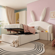 LETTO imbottito 90x200 cm in velluto beige con comodino laterale