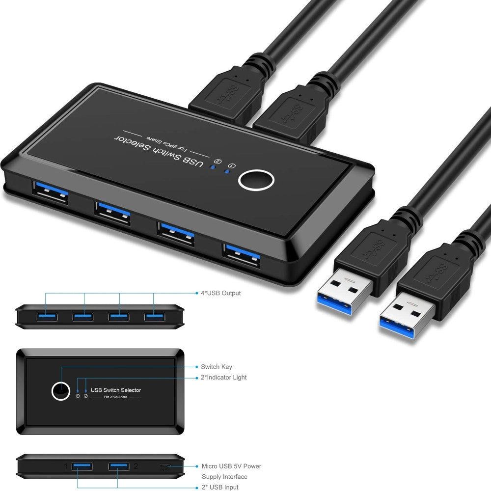 Trade Shop - Switch Box Usb 2.0 Hub 2 Ingressi 4 Uscite Per Condividere 2 Pc Computer Q-u100 -