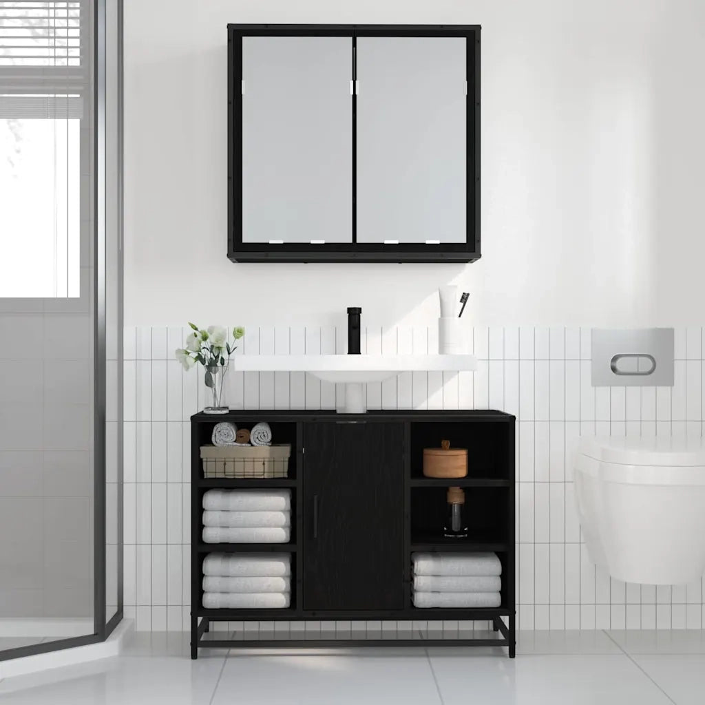Scaffale da parete con lo scaffale Rovere Nero 65 x 20 x 60 cm 883610