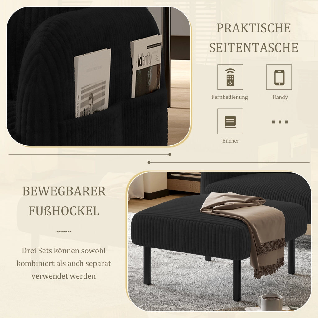 POLTRONA Singola 67x75x79 cm in corduroy nero