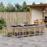 Set Pranzo da Giardino 15 pz con Cuscini Beige Misto Polyrattan