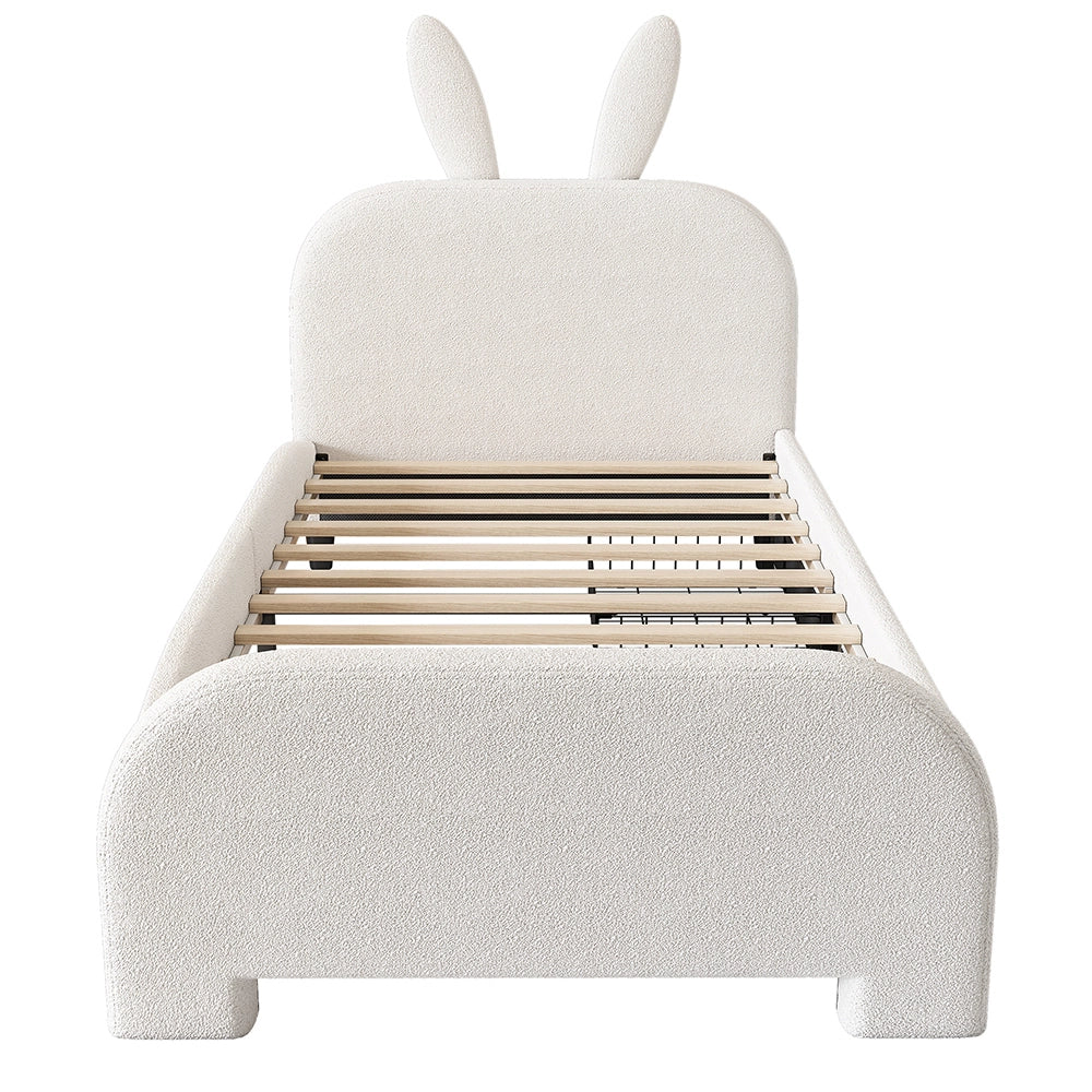 Letto per bambini con cassetto - Xylo - 90x200 cm - Bianco - Lana di pecora resistente forma coniglio cartoon