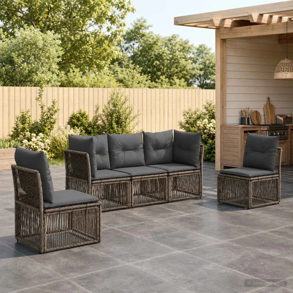 Set Divano da Giardino 5 pz Grigio polyrattan 3434153