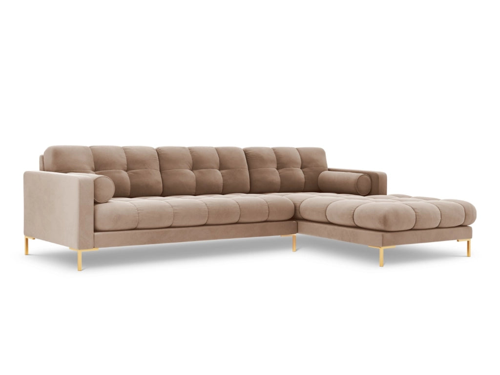 Cosmopolitan Design - Divano angolare destro "Bali" 5 posti in velluto beige 