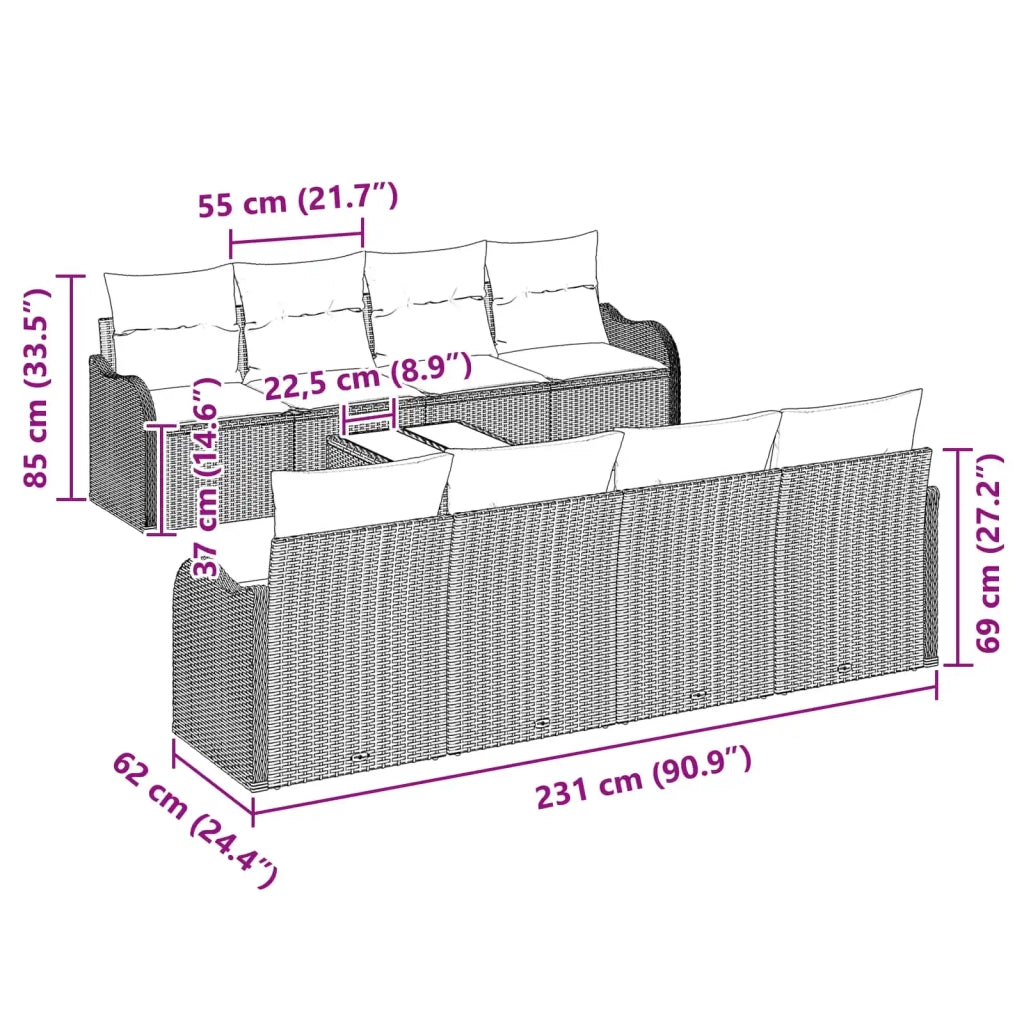 Set di divani 9 pz 8-Numero di posti Grigio polyrattan 3345635