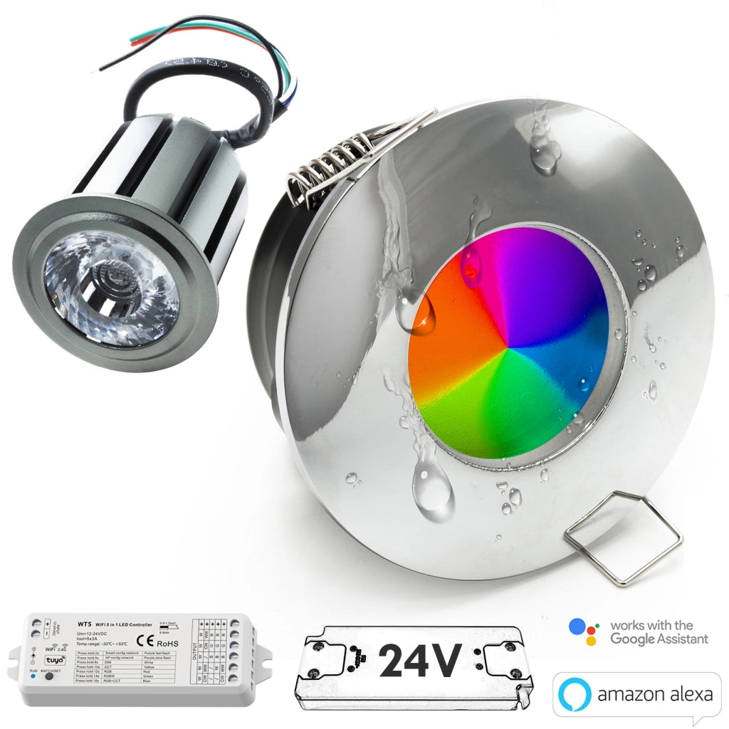Faretto RGB KIT SMART cromoterapia box doccia luce incasso IP65 24V LED 12W WiFi Alexa Google RGBW 4000K CROMATO KIT 1pz