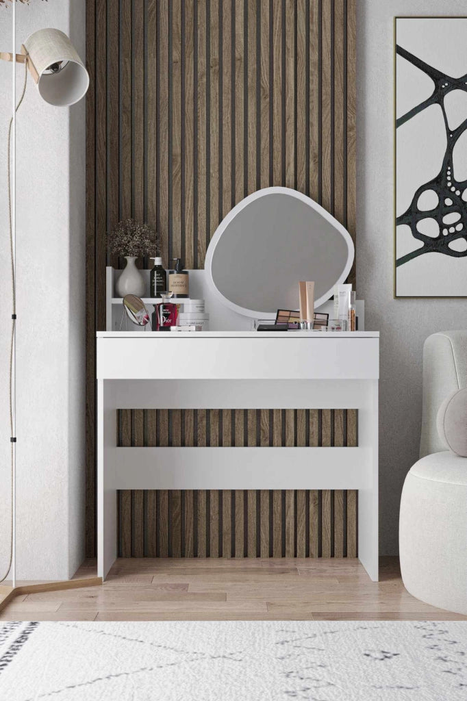 Comò "Harmony Mini Amorphous" con specchio in legno - 90 x 40 x 133 cm - Bianco