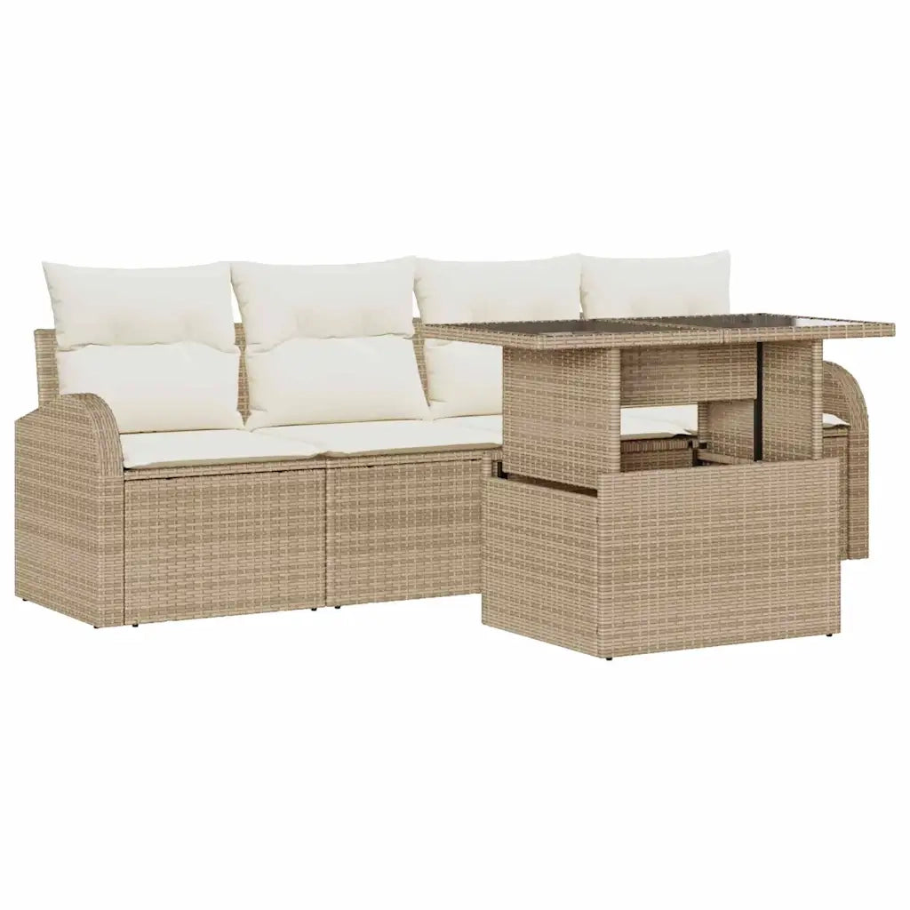 Set Divano da Giardino 5 pcs Beige Rattan in Polipropilene
