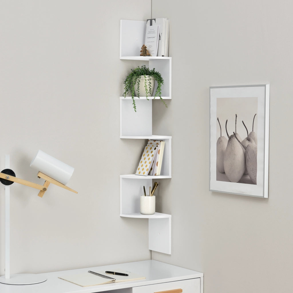 Scaffale Angolare da Parete Lysaker Design Zigzag con 5 Ripiani - Bianco [en.casa]
