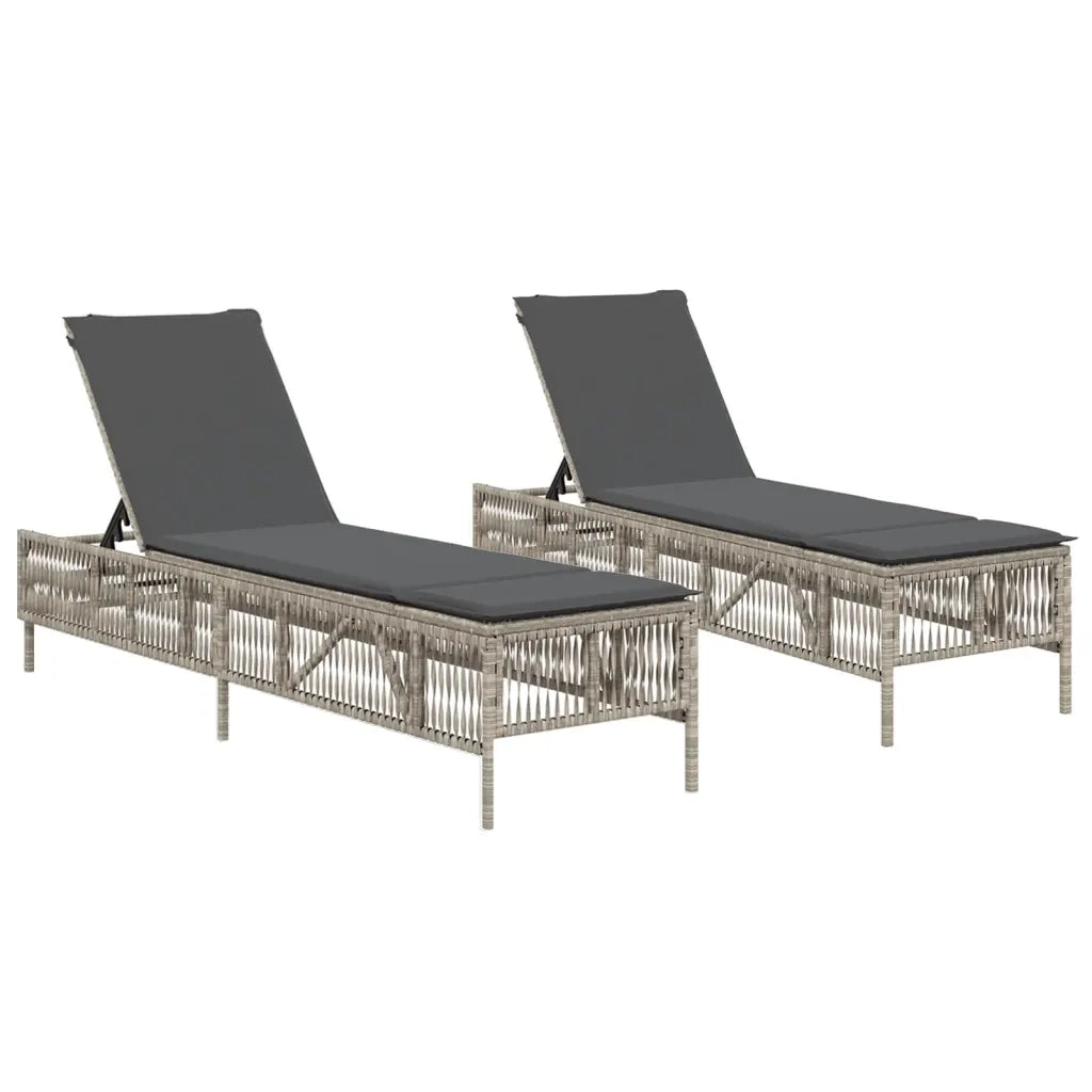 Lettino Prendisole 2 pz con Cuscini Grigio Chiaro in Polyrattan 3261601
