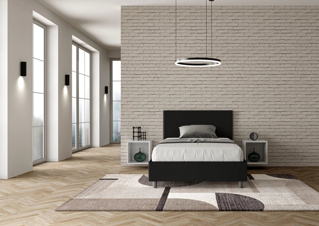 BS COM Letto una piazza e mezza senza rete imbottito 120x200 similpelle nero