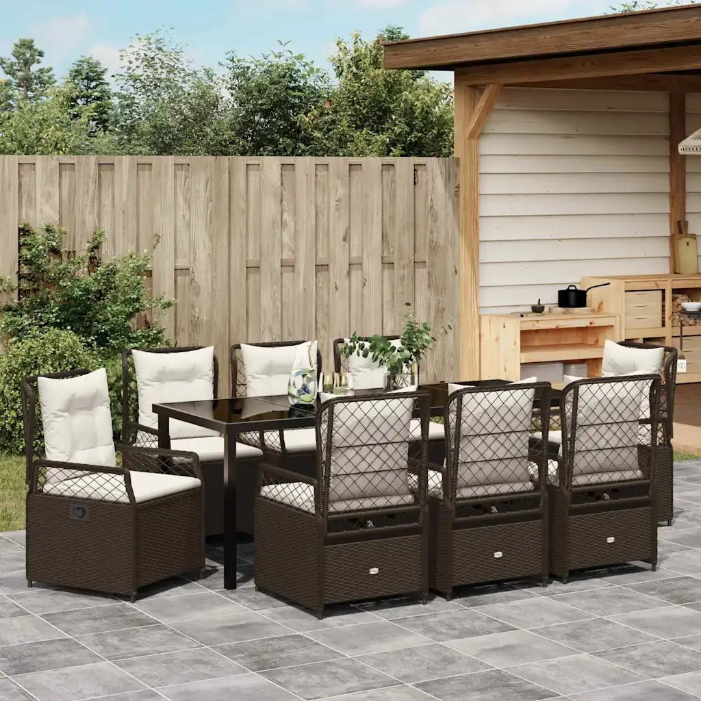 Set da Pranzo per Giardino 9 pcs Marrone polyrattan 3380994